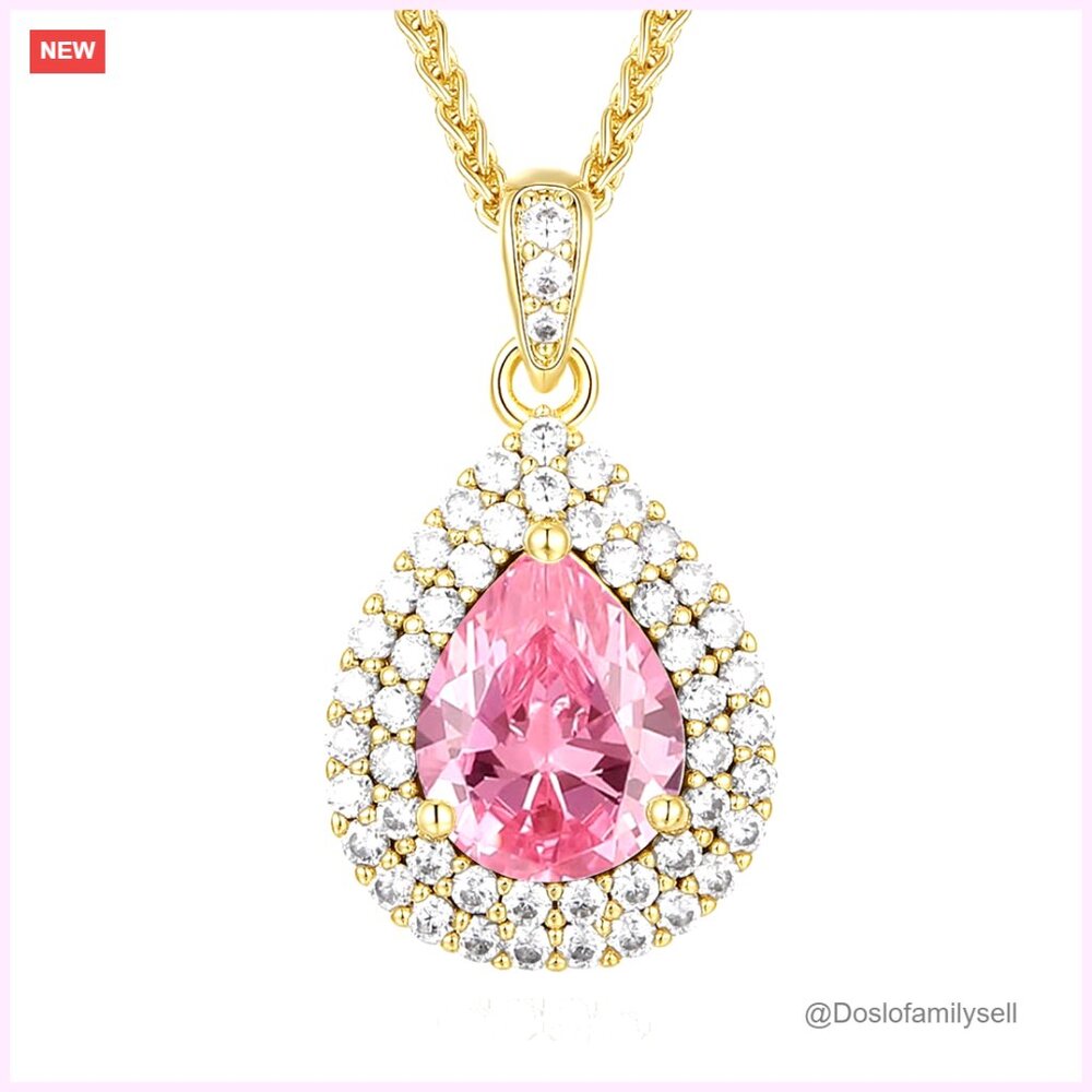 18k Gold Plated Teardrop Birthstone Necklace Elegant Gift For Women